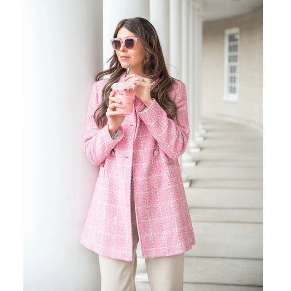 Zara Pink Plaid Women's Coat - Picture 6 of 13